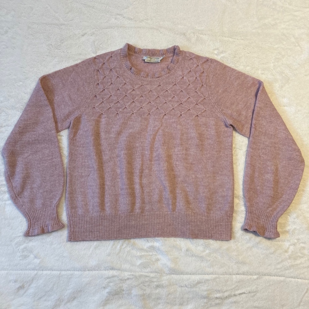 Contemporaine Simons Pink Alpaca Wool Blend Sweater XL Cozy Pointelle Knit Soft